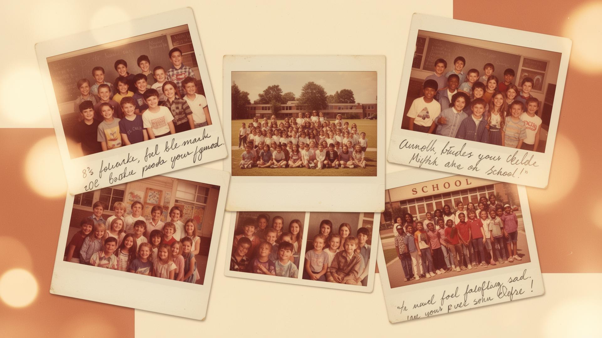 Photos polaroid vintage de classes d'école des années 80 et 90